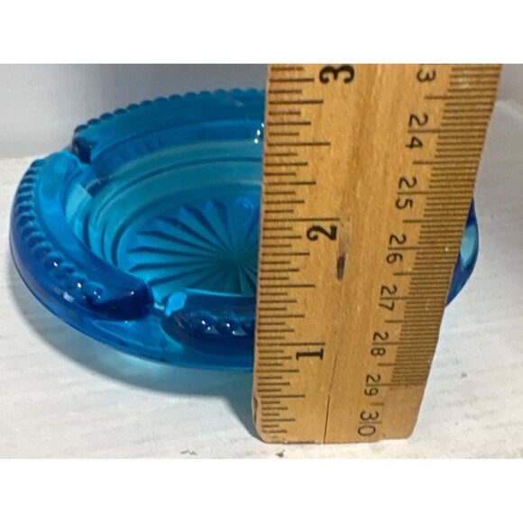 Glass Ashtray Blue Textured Sunburst Design 4.5" Mid-Century Modern Vintage - Picture 7 of 7